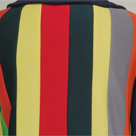 Handmade OOAK Vintage 70s Rainbow Striped Multi Paneled Open Front Blazer Jacket - Picture 13 of 16